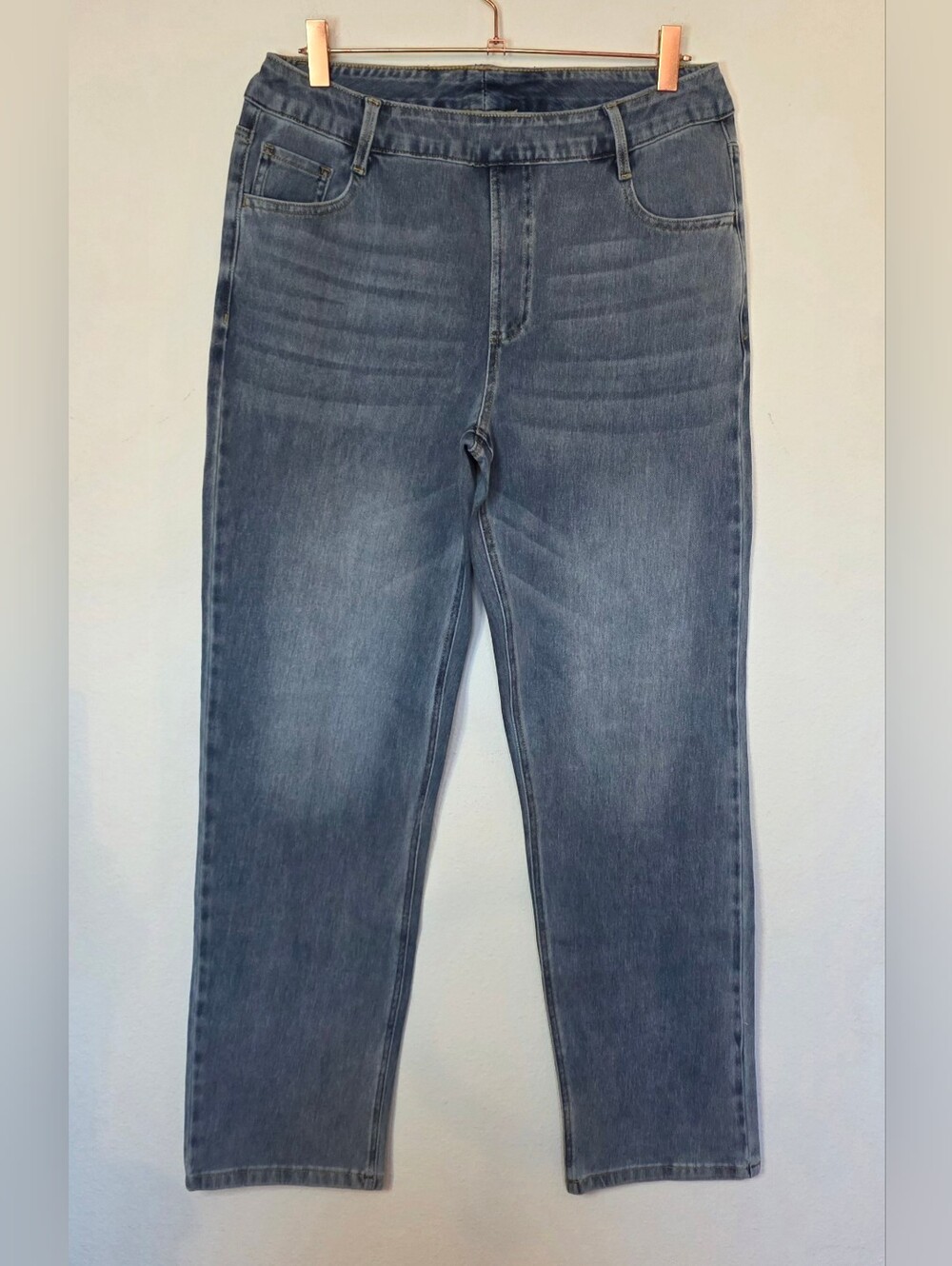 Halara Straight Leg Jeans Women L Blue Stretch Waist Pull On Casual NEW #005